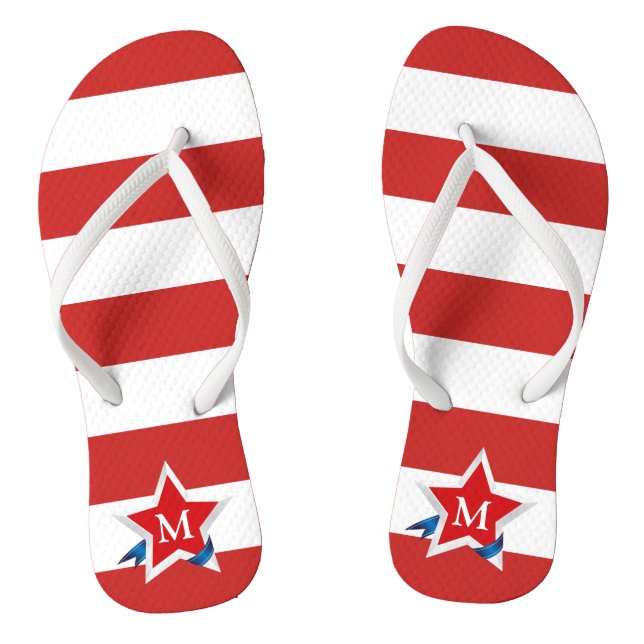 Chanclas Rayas rojas y estrellas con su monograma (Plantilla)