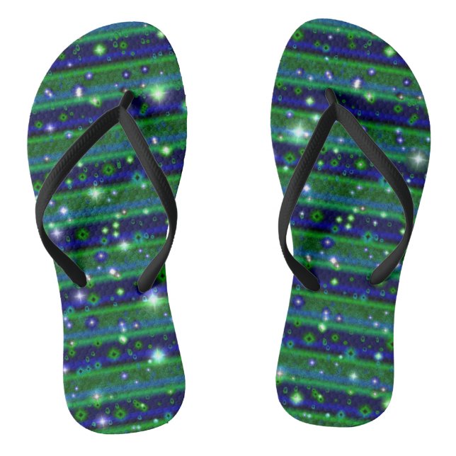 Chanclas Rayas verdes azules con estrellas y gotas de lluvi (Plantilla)