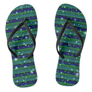 Chanclas Rayas Verdes Azules con Estrellas y Gotitas de Llu