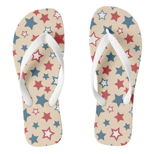 Chanclas Red and Blue Stars, 4th of July, Beige Background (Plantilla)
