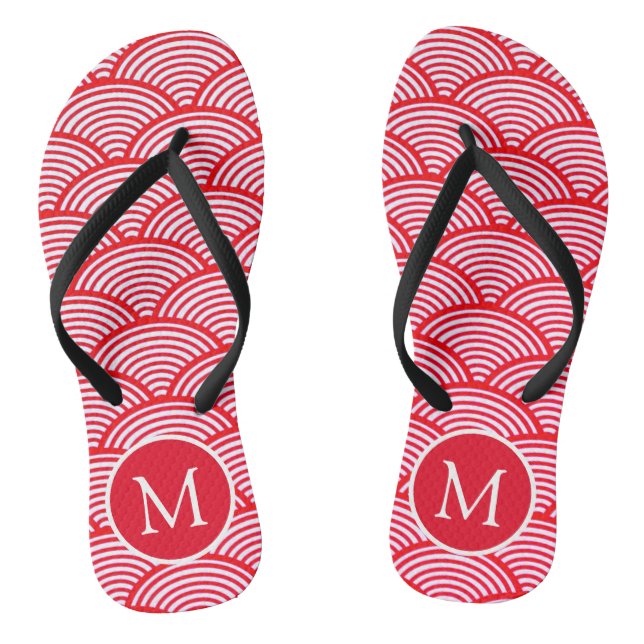 Chanclas Red and White Scallop Pattern Monogram (Plantilla)