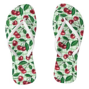 Chanclas Red cherries on light green gingham