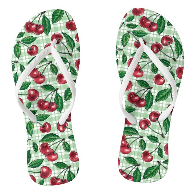Chanclas Red cherries on light green gingham (Plantilla)