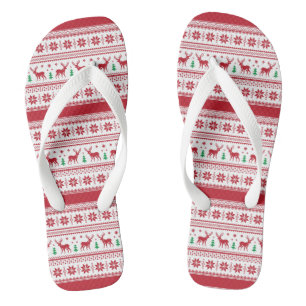 Chanclas Red Fair Isle Design Flip Flops