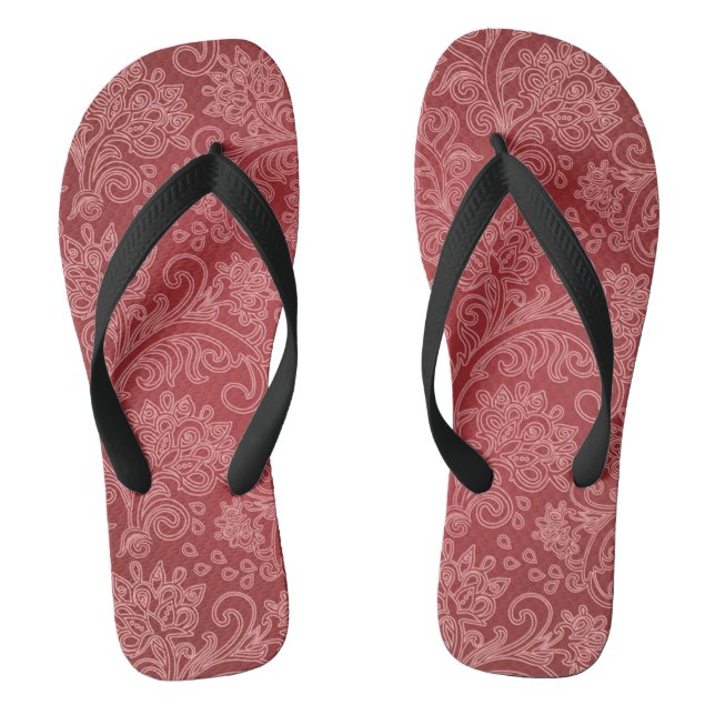Chanclas Red Paisley Damask Designer Floral Classic (Plantilla)