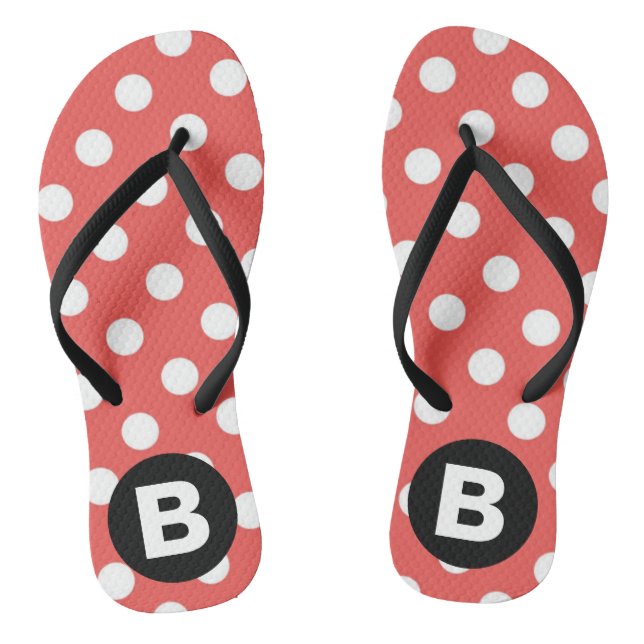 Chanclas Red Polka Dot Pattern Black Monogram (Plantilla)