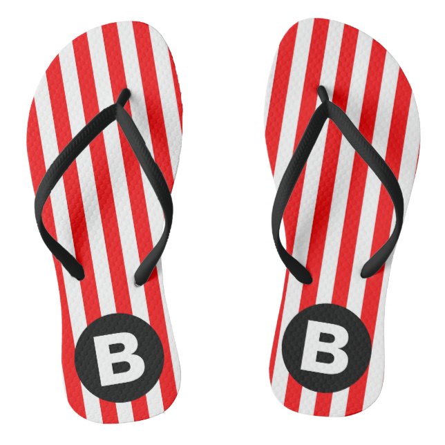 Chanclas Red White Vertical Stripes Black Monogram (Plantilla)
