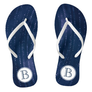 Chanclas Resumen azul oscuro monogramado con puntos blancos