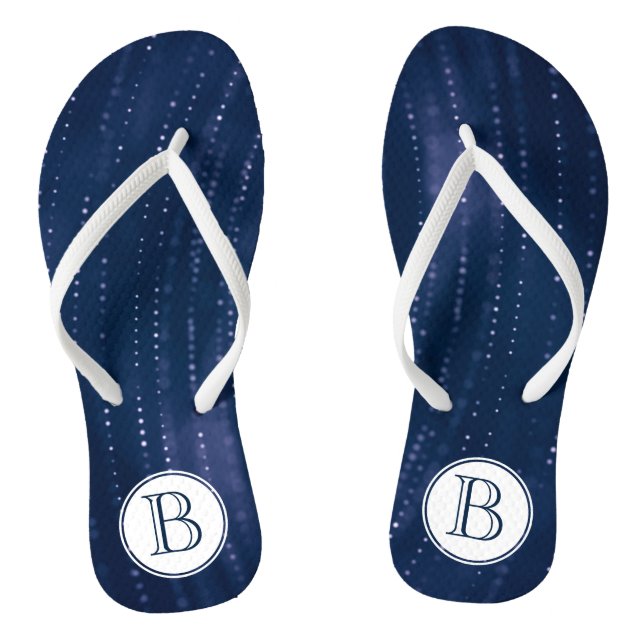 Chanclas Resumen azul oscuro monogramado con puntos blancos (Plantilla)