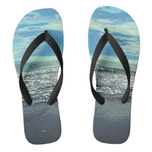 Chanclas Resumen de arte de la playa Ocean Sea Blue Gray Gu