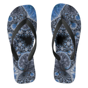 Chanclas Resumen de fractal intrincado azul y negro