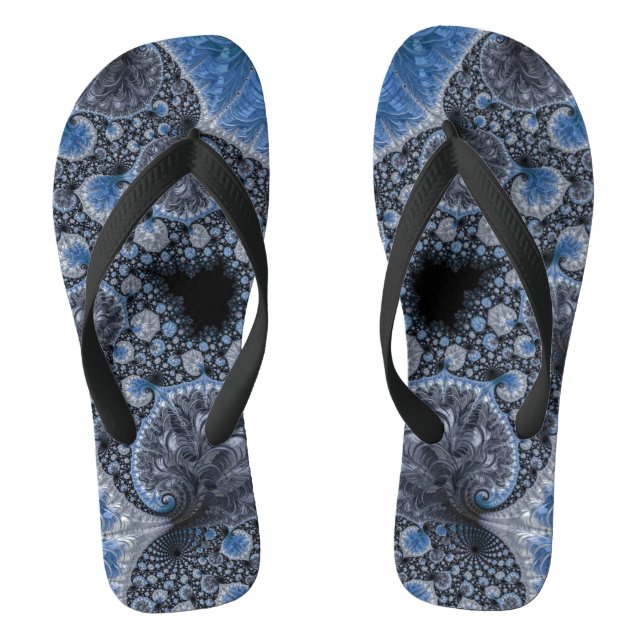 Chanclas Resumen de fractal intrincado azul y negro (Plantilla)
