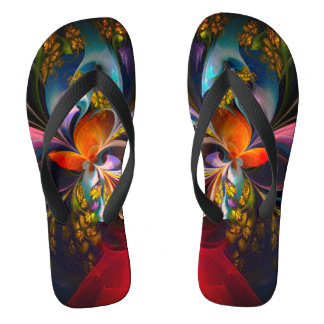 Chanclas Resumen floral moderno Patrón azul rojo del arte #