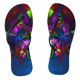 Chanclas Resumen floral moderno Patrón azul rojo del arte #