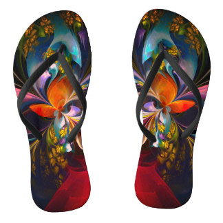 Chanclas Resumen floral moderno Patrón azul rojo del arte #