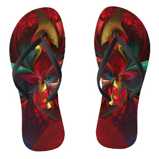 Chanclas Resumen floral moderno Patrón verde rojo del arte