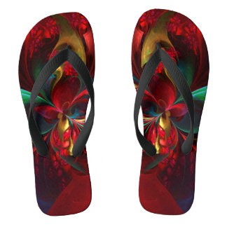 Chanclas Resumen floral moderno Patrón verde rojo del arte