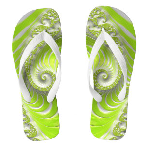 Chanclas Resumen Fractal de espiral verde limón