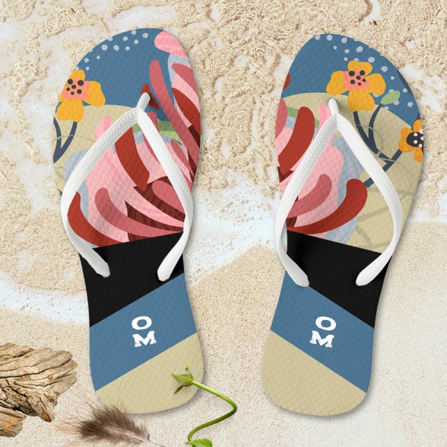 Chanclas Resumen Monograma estriado floral (Abstract Floral Striped Monogram Flip Flops ©Susanne Sachers - Sunny Mind 🌞)