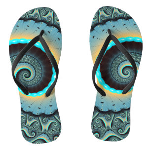 Chanclas Resumen Naranja azul turquesa espiral de arte frac