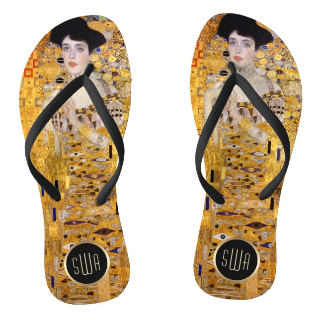 Chanclas Retrato Gustav Klimt Adele en oro con monograma (Plantilla)