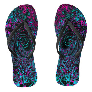 Chanclas Retro Aqua Magenta y Black Abstract Swirl