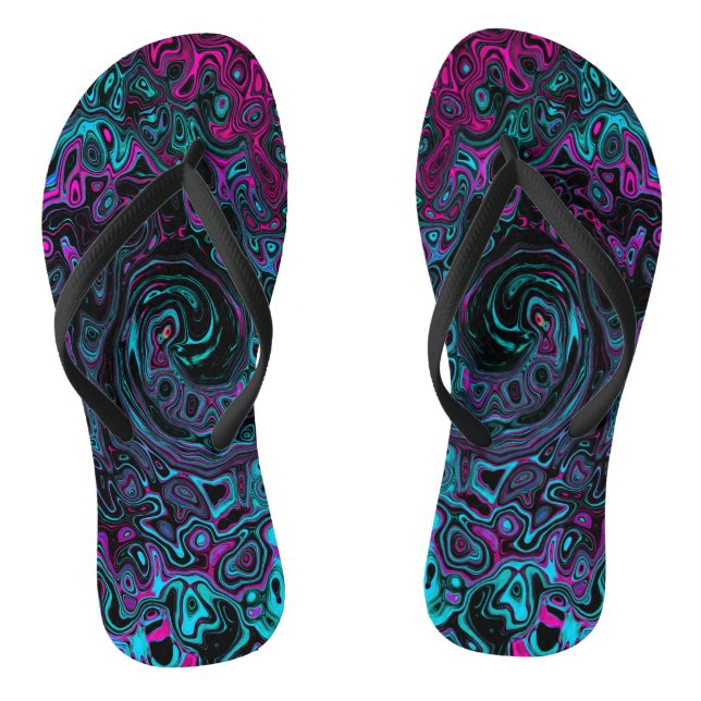 Chanclas Retro Aqua Magenta y Black Abstract Swirl (Plantilla)