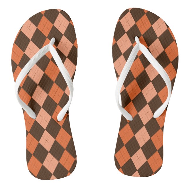 Chanclas Retro Naranja y Brown Autumn Argyle (Plantilla)