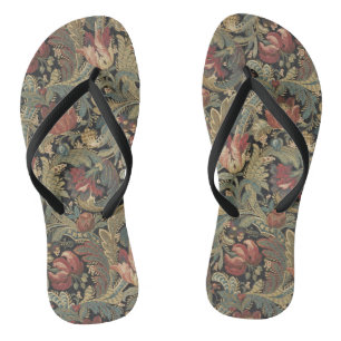 Chanclas Rich Floral Tapestry Brocade Antiguo Clásico