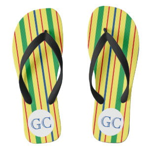 Chanclas Rojo, Azul, Verde Y Amarillo, Rayas De Verano
