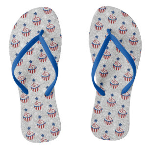 Chanclas Rojo, Blanco, Azul 4 de Julio Cupcake Glitter