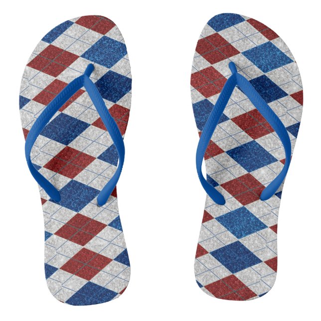 Chanclas Rojo, Blanco, Azul Argyle Julio 4 Purpurina (Plantilla)