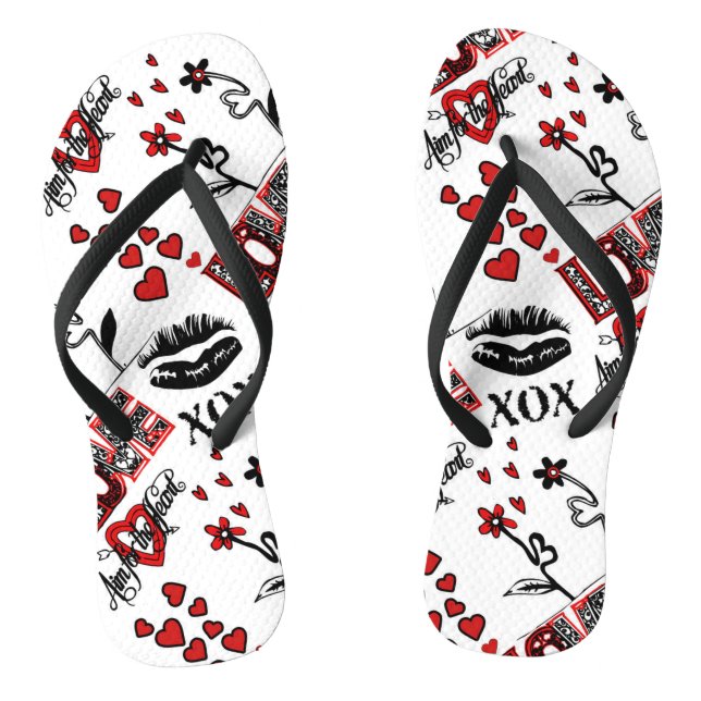 Chanclas Rojo negro blanco Valentino Motif Flip Flops (Plantilla)