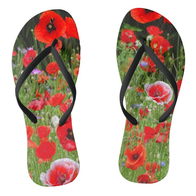 Chanclas Rojo Poppies Campo Rojo Blanco Flip Flags (Plantilla)