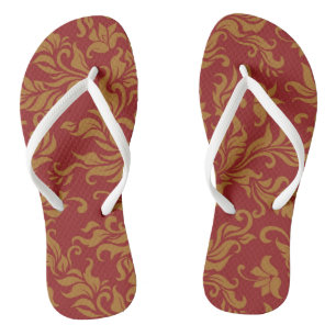 Chanclas Rojo y estampado de flores del oro