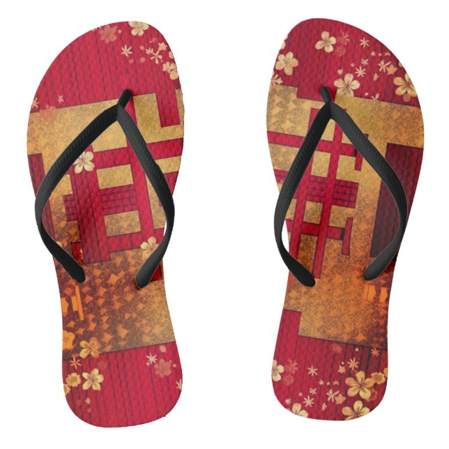 Chanclas Rojo y Oro Patrón Chiyogami Japonés Flip Flags (Plantilla)