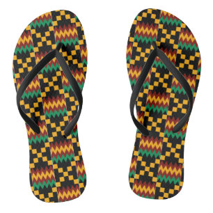 Chanclas Ropa de Kente amarilla, negra, verde, roja