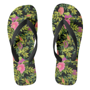 Chanclas Rosa acuarela flores rosadas retro floral botánico