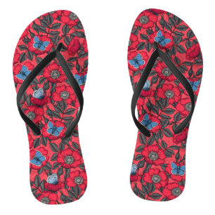 Chanclas Rosa de perro y mariposas en rojo y azul