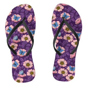 Chanclas Rosa de perro y mariposas en rosa y púrpura