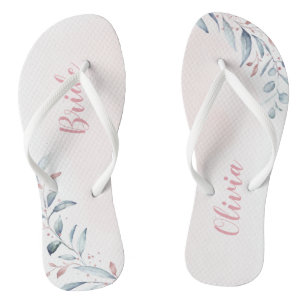 Chanclas Rosa Dorado Dusty Blue Greenery novia Flip Flops