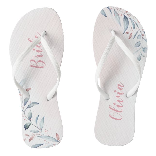 Chanclas Rosa Dorado Dusty Blue Greenery novia Flip Flops (Plantilla)