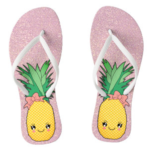 Chanclas Rosa Gold Purpurina playa Kawaii Piña Fruta