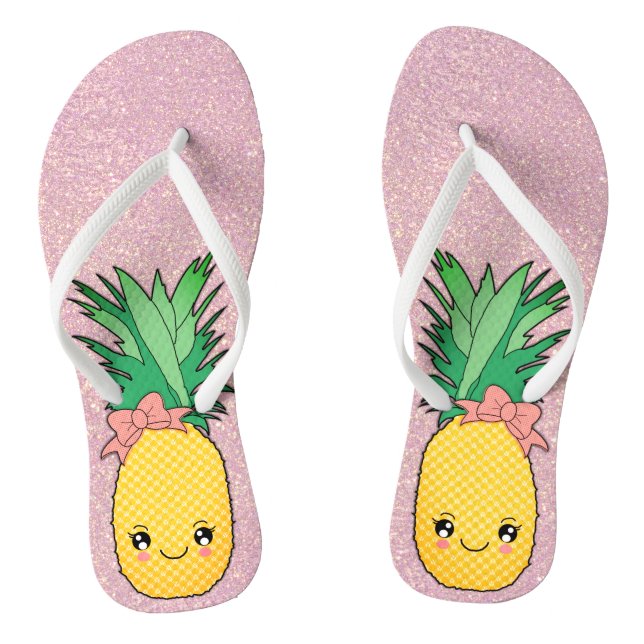 Chanclas Rosa Gold Purpurina playa Kawaii Piña Fruta (Plantilla)