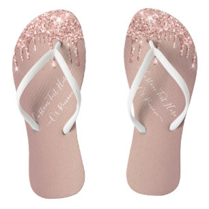 Chanclas Rosa Purpurina dorado Sparkly Flip Flops Personali