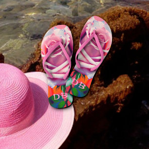 Chanclas Rosa Rosa Boldita Monogramada Floral Bohemio Artís