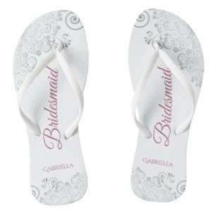 Chanclas Rosa Silver Lace y Dusty Script Bridesmaid Boda