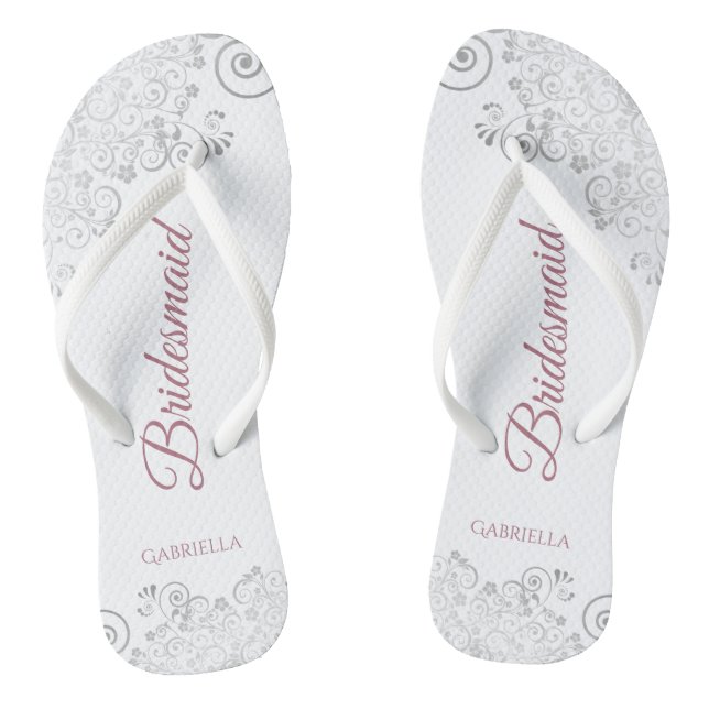 Chanclas Rosa Silver Lace y Dusty Script Bridesmaid Boda (Plantilla)