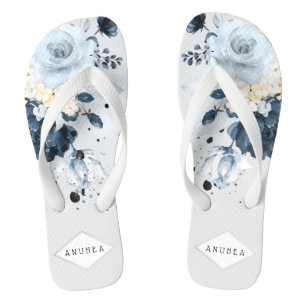 Chanclas Rosas acuarela azules polvorientas + azules marino