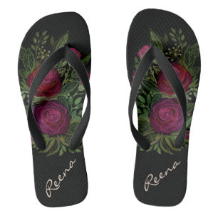 Chanclas Rosas acuáticos, sobre un fondo negro, acuarela
